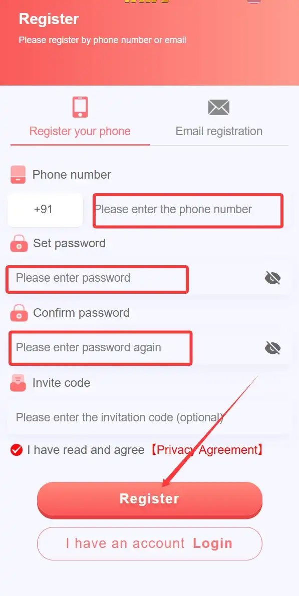 Enter Details to Register for 00097 Game